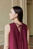  Bordeaux V-neck Flared Dress 