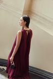  Bordeaux V-neck Flared Dress 