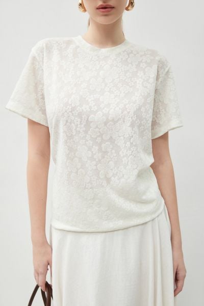  White Floral Round Neck Top 