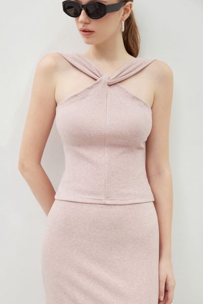  Pink Ribbed Halter Top 