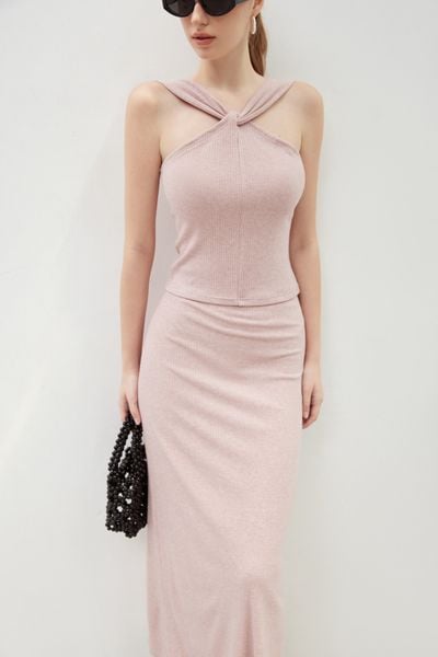  Pink Ribbed Halter Top 
