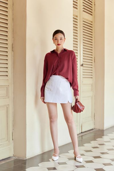  Bordeaux Oversized Flowy Shirt 