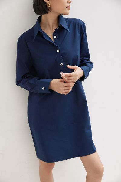  Navy Cotton Shirt Dress 