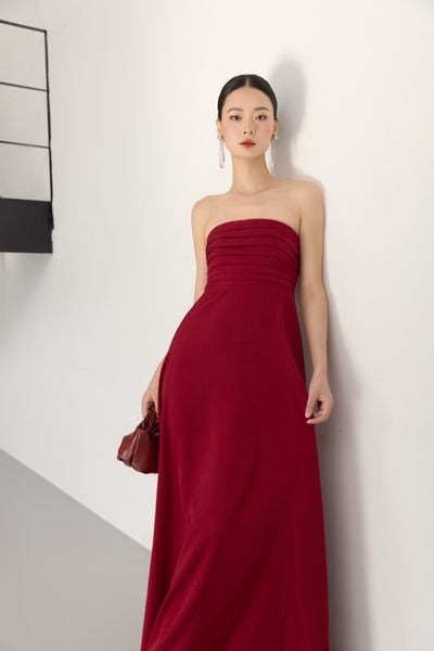  Red Strapless Maxi Dress 