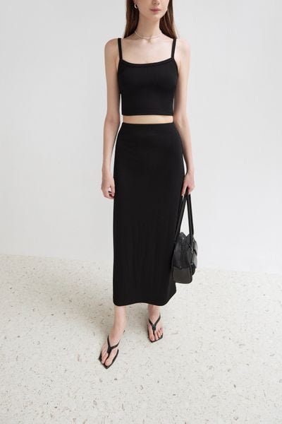  Black Ribbed Midi Skirt 