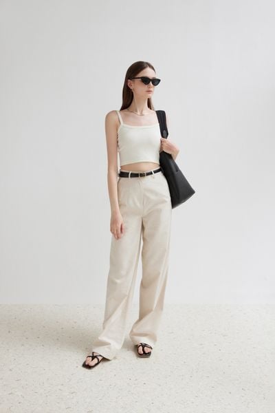  Beige Straight Leg Trousers 