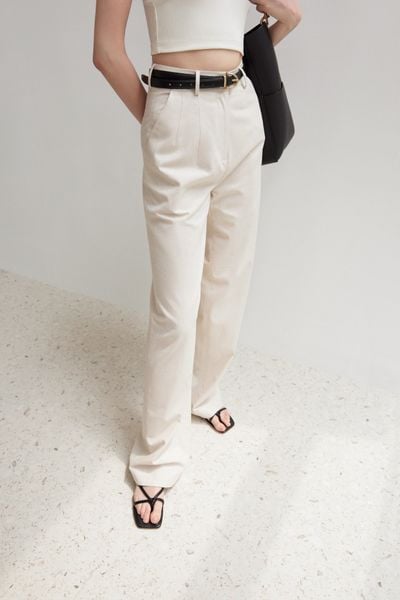  Beige Straight Leg Trousers 