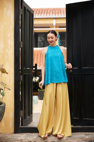  Yellow Wide Leg Silk Pants 