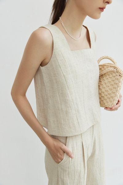  Beige Square Neck Top 