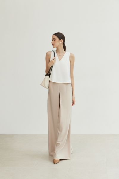  Beige Pleated Detail Trousers 