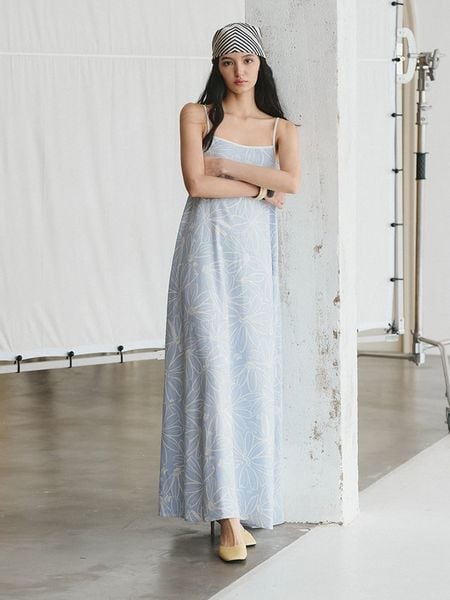  Blue Daisy Linen Maxi Dress 
