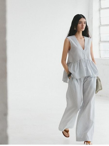  White Striped Linen Trousers 