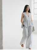  Striped Peplum Linen Top 