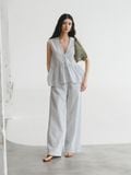  Striped Peplum Linen Top 
