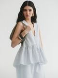  Striped Peplum Linen Top 