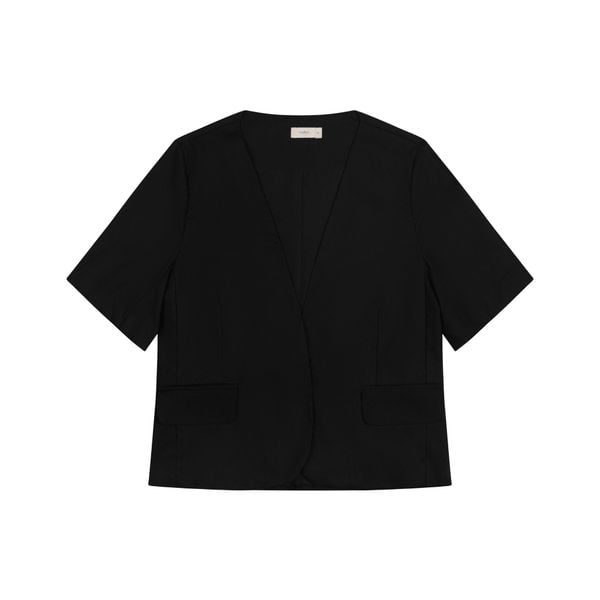  Black Collarless Linen Blazer 