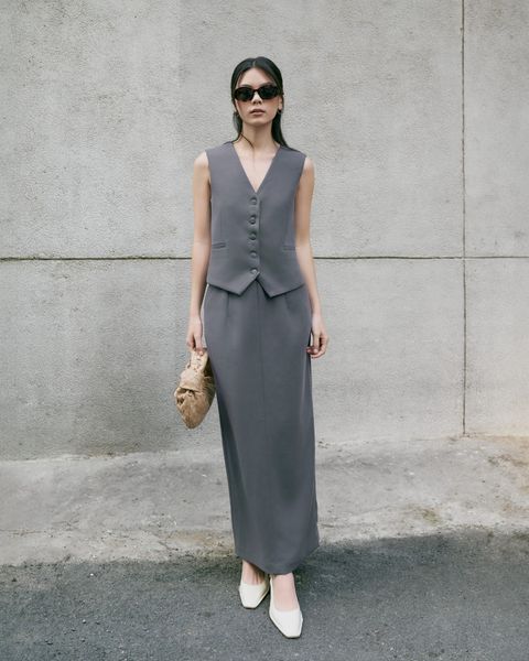  Gray Long Pencil Skirt 