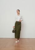  Olive Patch Pocket Midi Skirt 