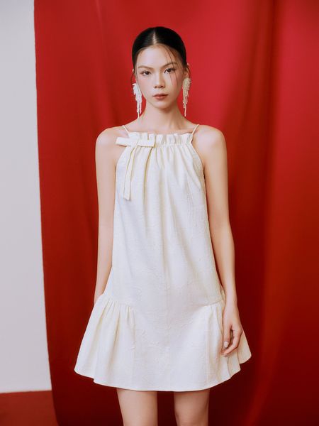  Cream Brocade Dress With Bow 