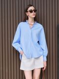  Blue Striped Puff Sleeve Shirt 