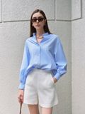  Blue Striped Puff Sleeve Shirt 
