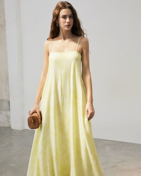  Yellow Bubble Hem Maxi Dress 