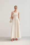  Ivory Linen Strapless Maxi Dress 