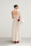  Ivory Linen Strapless Maxi Dress 
