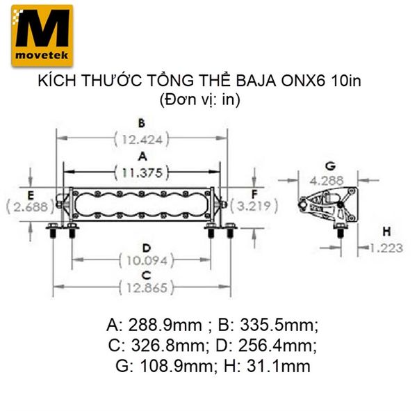 Đèn Led bar Baja Designs OnX6 màu đen thân thẳng