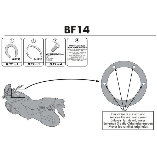 Ngàm túi bình xăng tanklock Givi BF14 MY