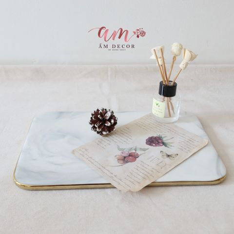  KHAY ĐÁ CHỮ NHẬT VIỀN VÀNG ĐỰNG ẤM CHÉN TRÀ CHIỀU 