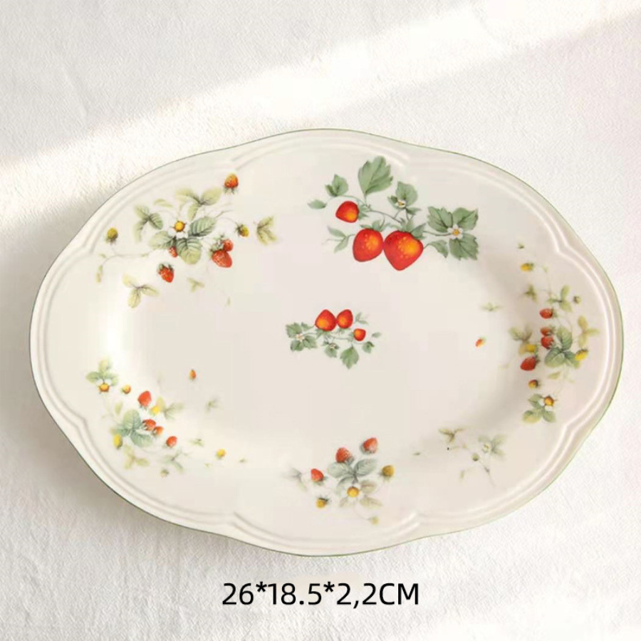 ĐĨA TRÀ CHIỀU VINTAGE HỌA TIẾT DÂU TÂY