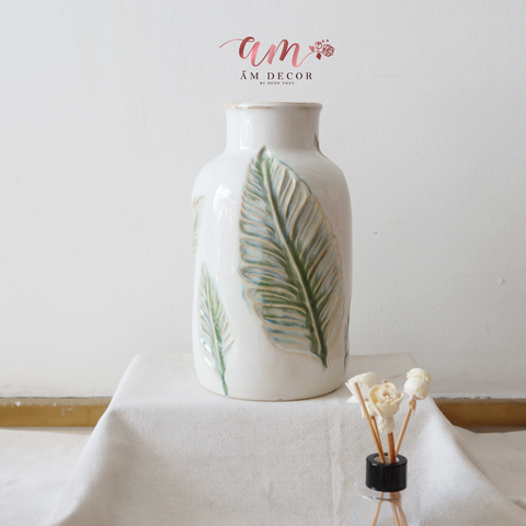  BÌNH GỐM HỌA TIẾT LÁ 