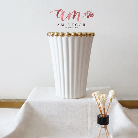  BÌNH GỐM LƯỢN SÓNG VIỀN VÀNG 