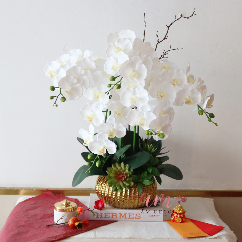 QUAN ÂM WHITE ORCHID GOLD ARANGEMENT