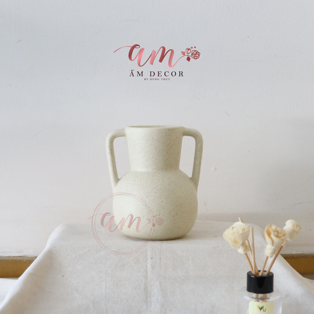 LỌ GỐM BẦU CÓ QUAI DECOR