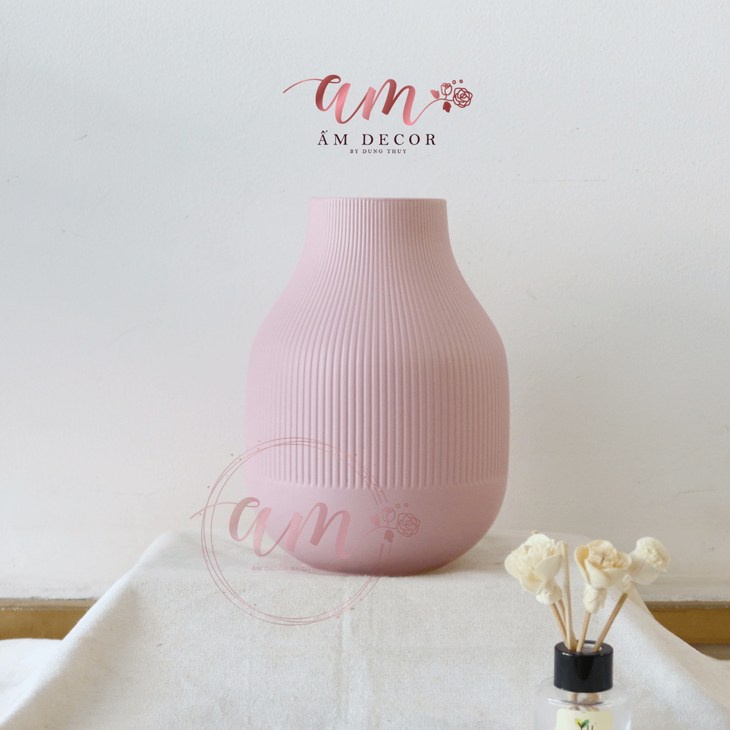 BÌNH GỐM VÂN SỌC HỒNG