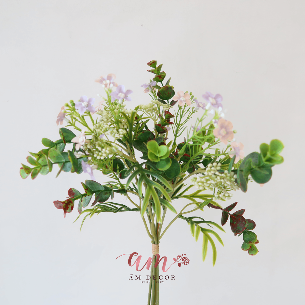 NHÁNH HOA ĐIỂM LÁ BẠCH ĐÀN NHỎ (Tím Pastel)
