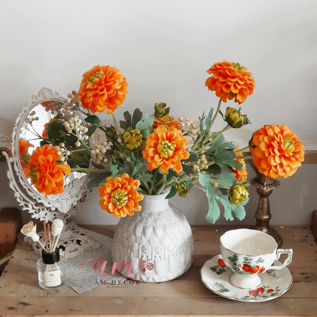 CHẬU HOA DAHLIAS ORANGE DOUTOU