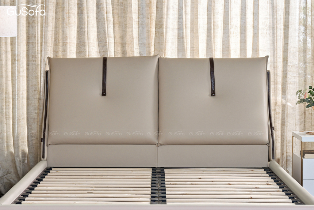 Giường BED15 1,8m x 2,0m bọc da tổng hợp Microfiber cream