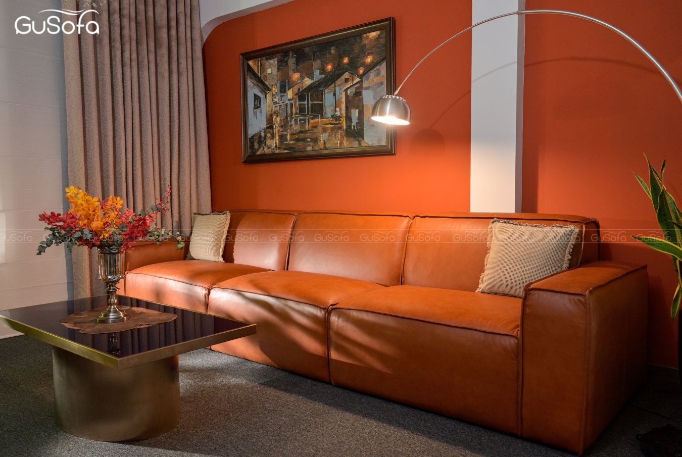  Ghế sofa băng GuBasic size lớn 3,5m form cao Da bò Brazil 80% GUG22 