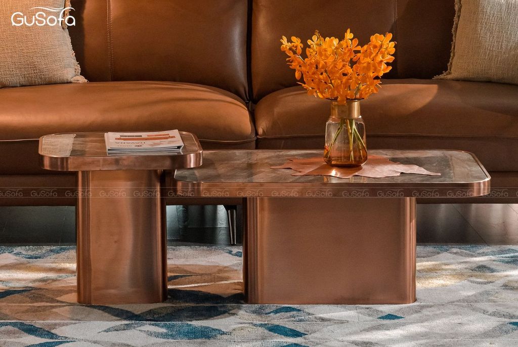 Bàn trà đôi inox mạ vàng hồng TB03