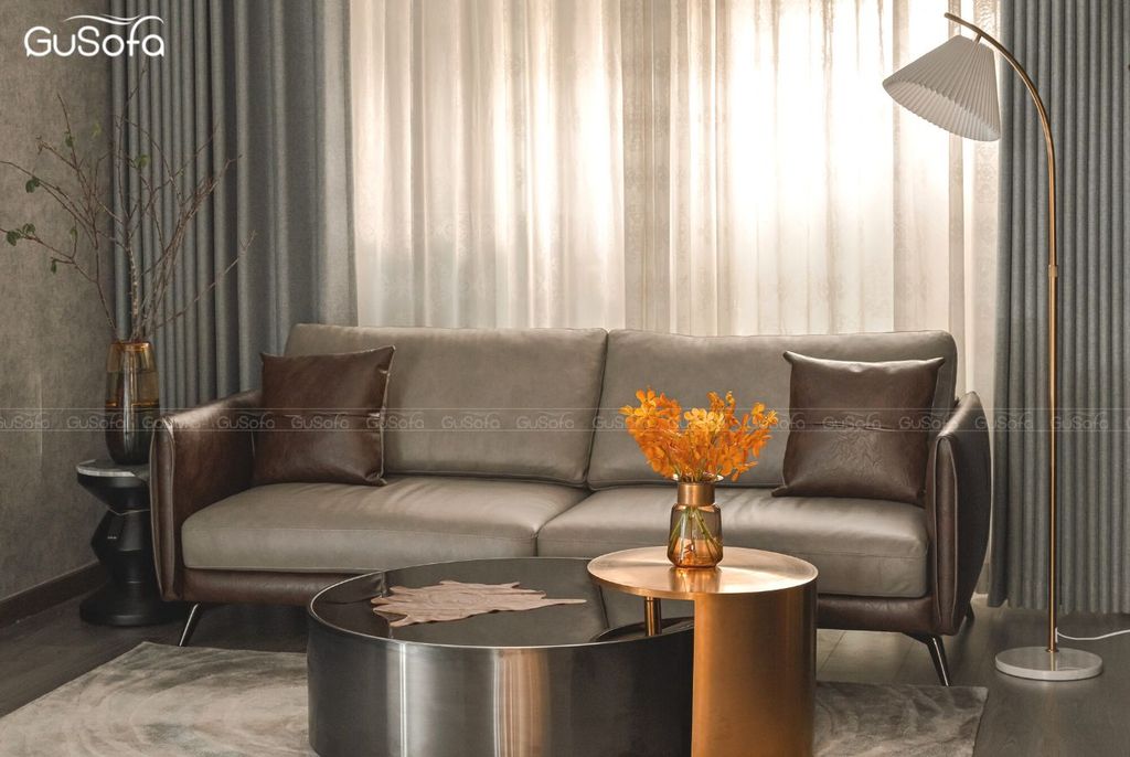 Sofa băng Lyna 2,2m Da bò Brazil mix Microfiber