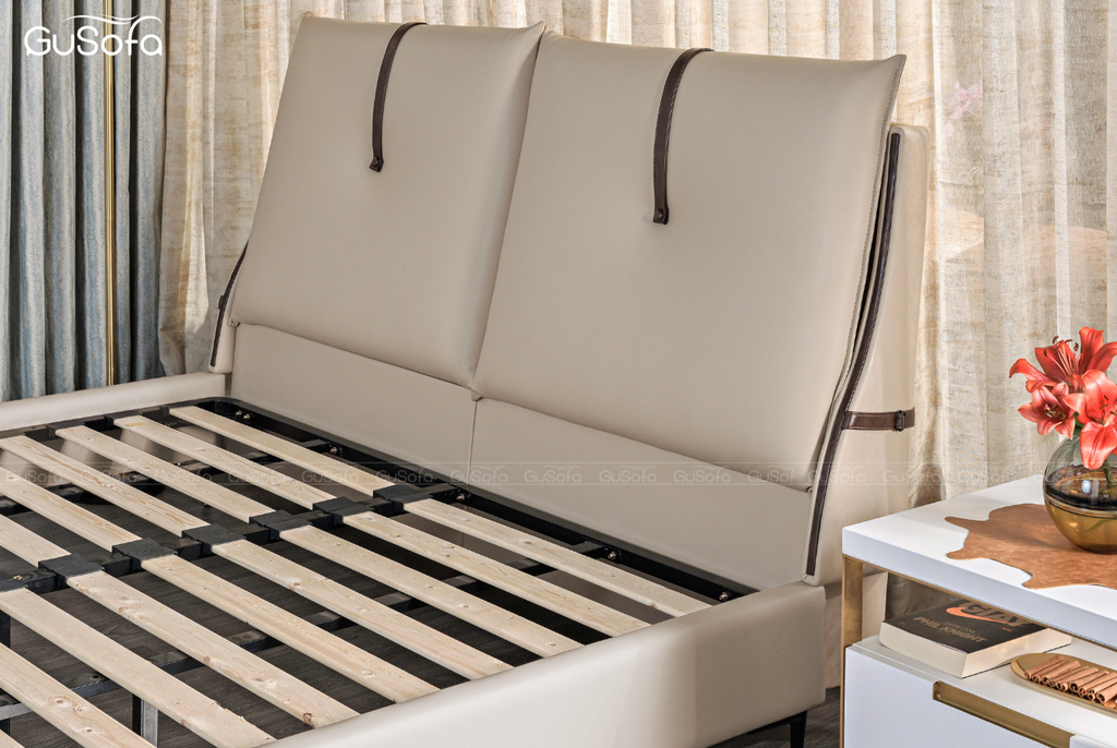 Giường BED15 1,8m x 2,0m bọc da tổng hợp Microfiber cream