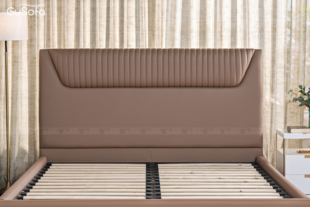 Giường BED02 1,8m x 2,0m Bọc Microfiber cream