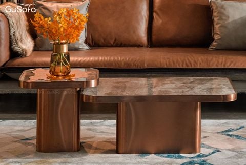 Bàn trà đôi inox mạ vàng hồng TB03