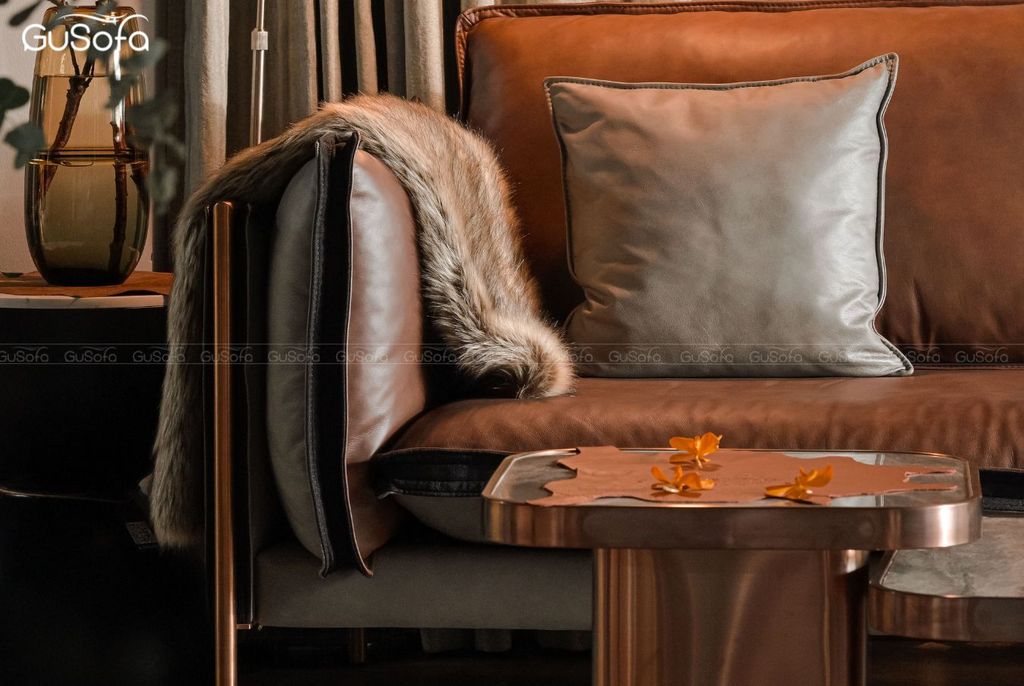 Ghế Sofa băng ROSA 3 chỗ 2,2m Da bò Brazil 60% nâu mix Microfiber