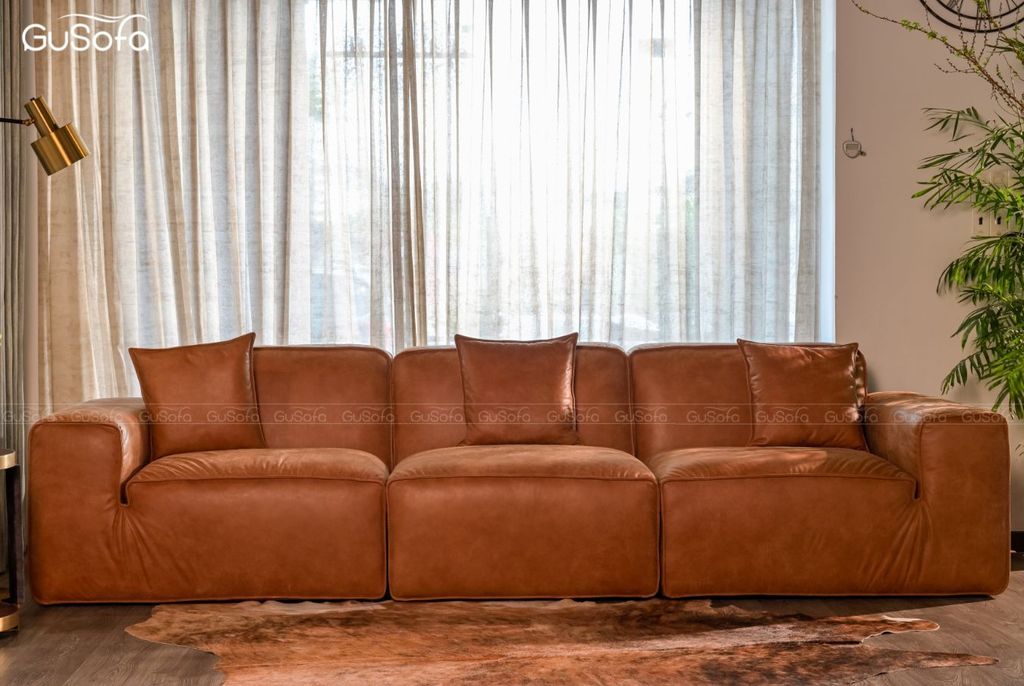 Ghế Sofa băng size lớn Unique 3,2m Da bò mộc Italy 80%