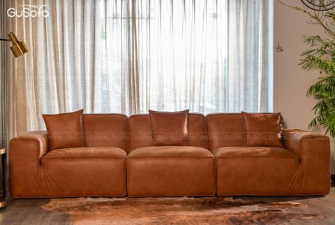 Bộ ghế sofa da bò thật cao cấp sang trọng