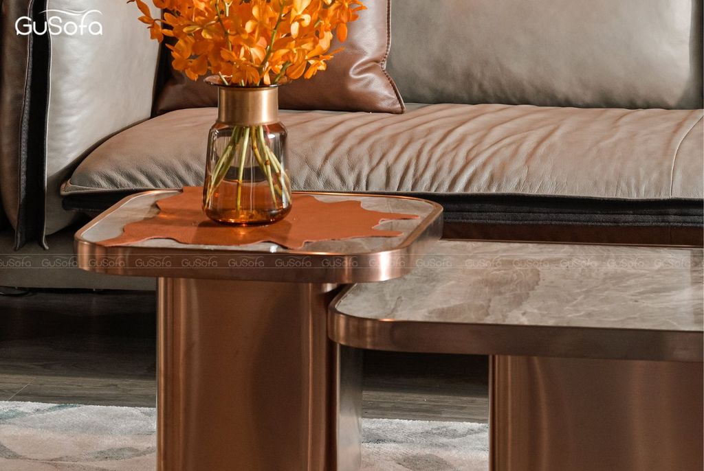 Bàn trà đôi inox mạ vàng hồng TB03